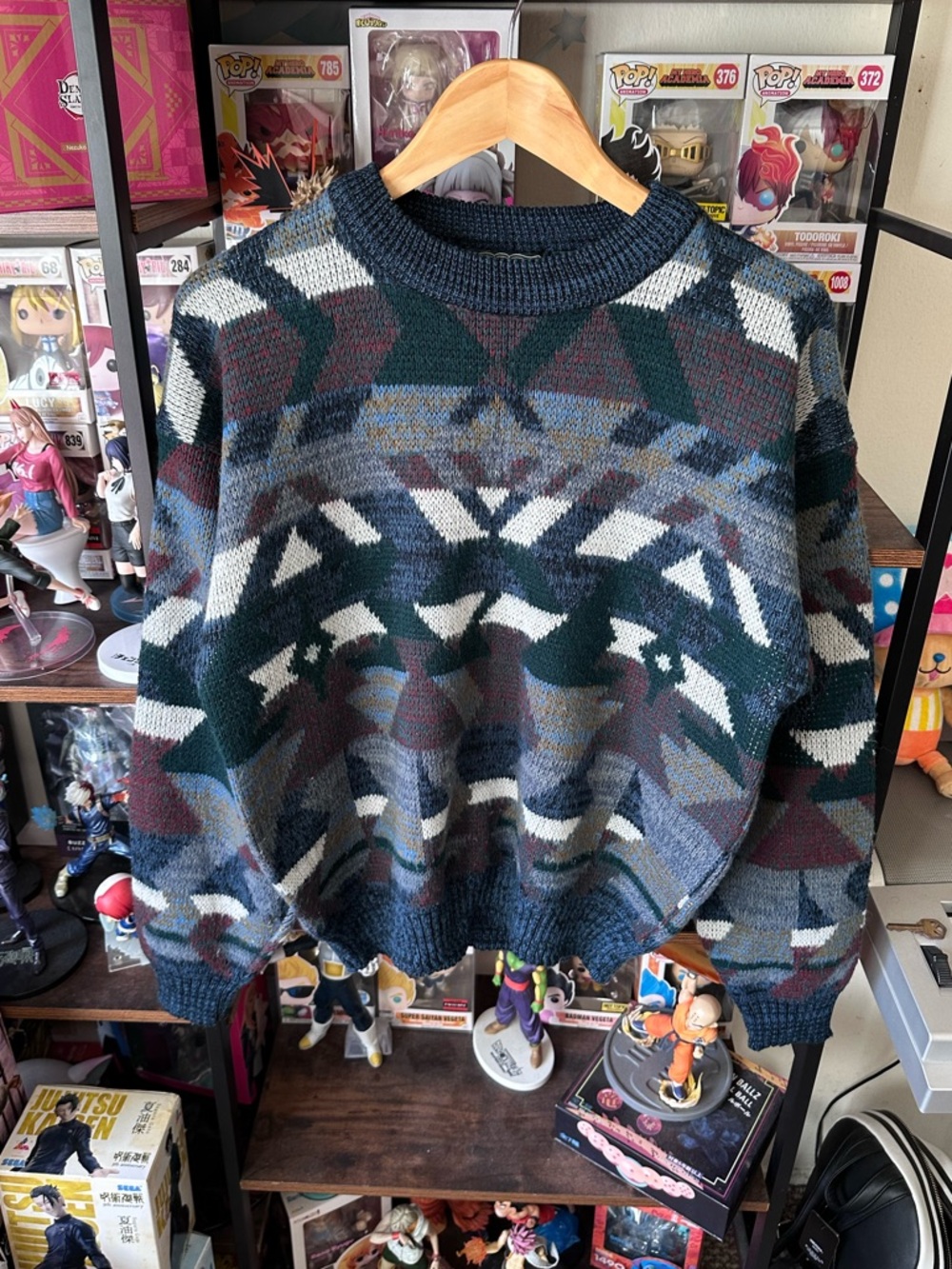 Vintage Campus Blue Green Aztec Geometric Sweater Women’s L